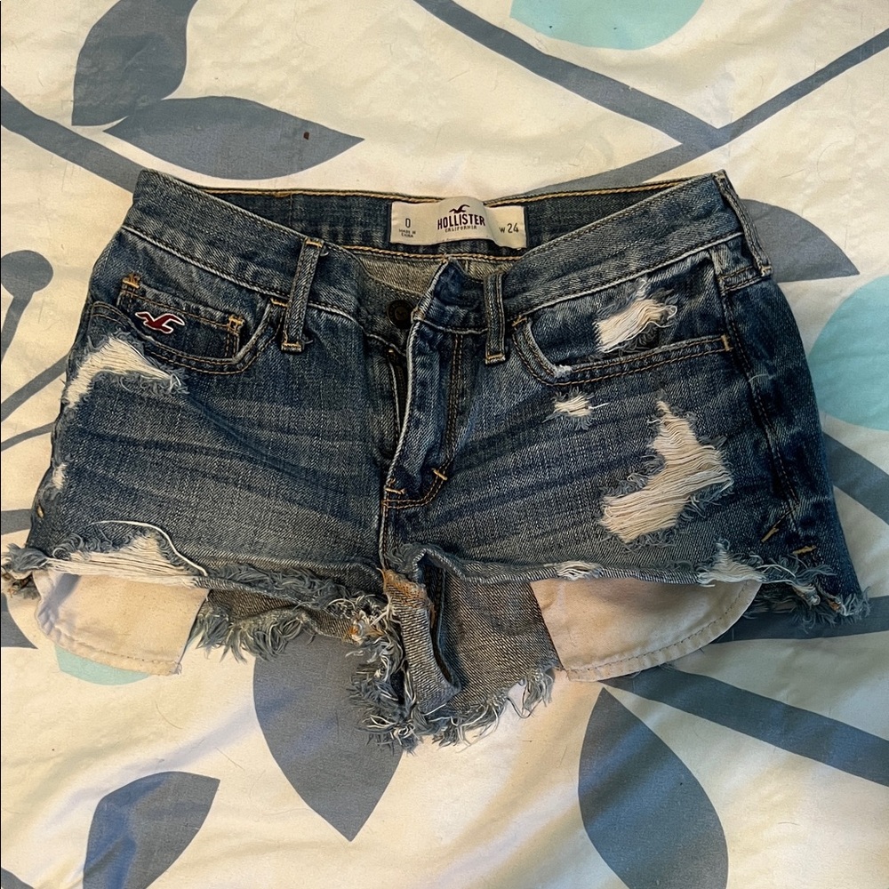 Hollister Women's Ripped Jean Shorts - Dark Blue